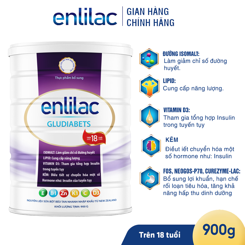 Sữa Enlilac Gludiabets - Sữa dành cho người tiểu đường, ổn định đường huyết